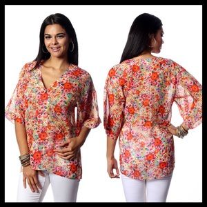 AMRITA SINGH Maya Silk Blouse
Color: Multi Flower Garden